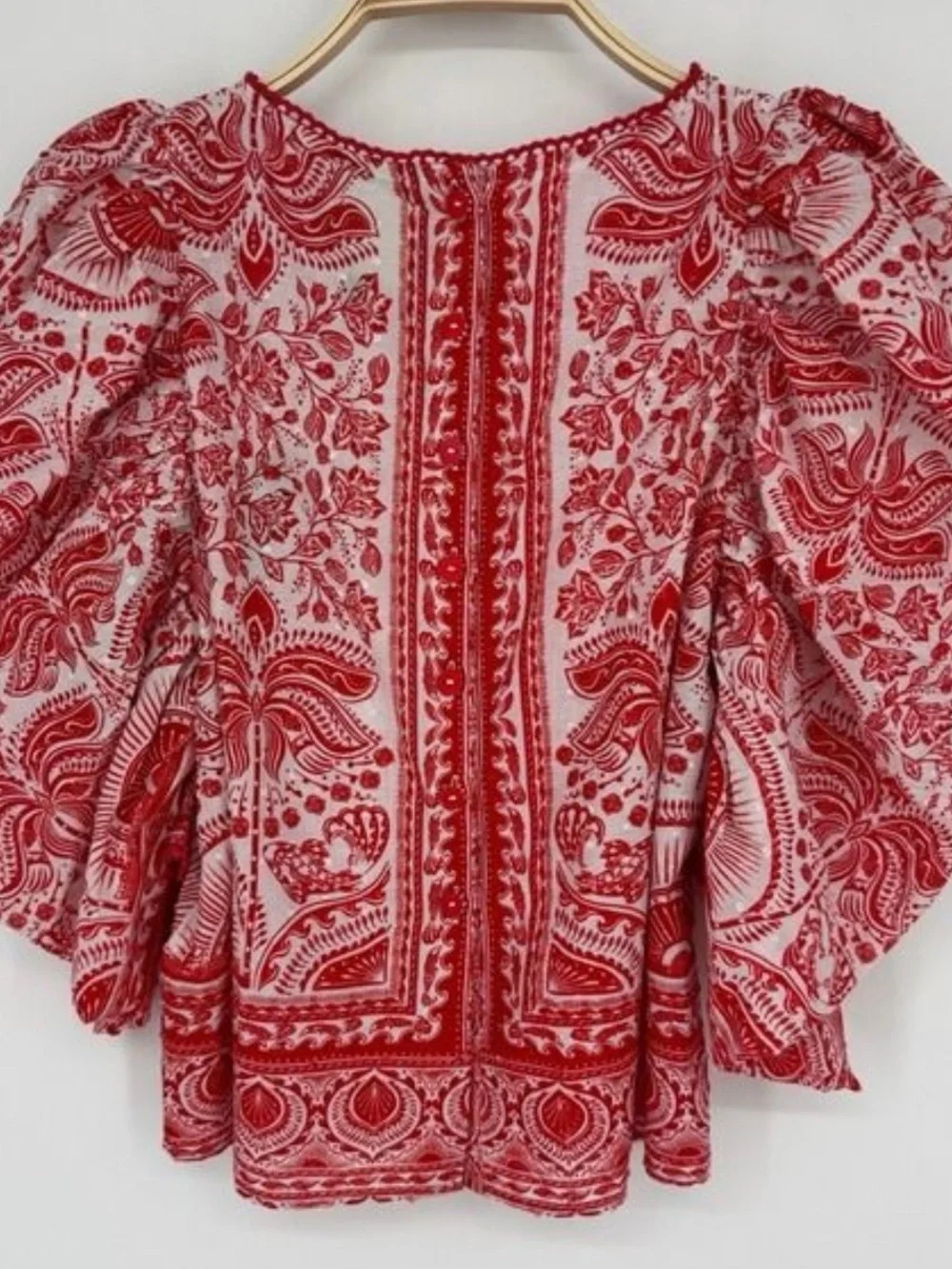 FARM Rio Red Paisley Puff-Sleeve Blouse